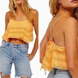Free People Home Again cropped lace trim cami top orange size small, NWT